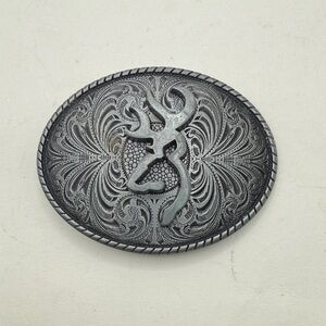 Browning Buckmark Belt Buckle Western Engraved Deer Hunting Silver Tone Oval